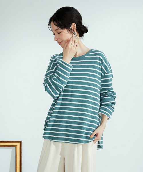 ONIGIRI（オニギリ）の「ボーダー　ロングＴシャツ（Tシャツ/カットソー・レディース・ラベンダー/ホワイト×ネイビー・MEDIUM/LARGE）」の8枚目の写真
