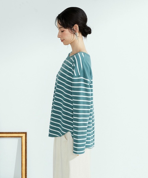 ONIGIRI（オニギリ）の「ボーダー　ロングＴシャツ（Tシャツ/カットソー・レディース・ラベンダー/ホワイト×ネイビー・MEDIUM/LARGE）」の17枚目の写真