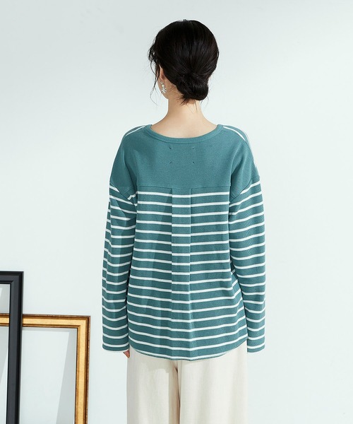 ONIGIRI（オニギリ）の「ボーダー　ロングＴシャツ（Tシャツ/カットソー・レディース・ラベンダー/ホワイト×ネイビー・MEDIUM/LARGE）」の13枚目の写真