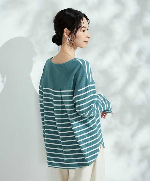 ONIGIRI（オニギリ）の「ボーダー　ロングＴシャツ（Tシャツ/カットソー・レディース・ラベンダー/ホワイト×ネイビー・MEDIUM/LARGE）」の11枚目の写真