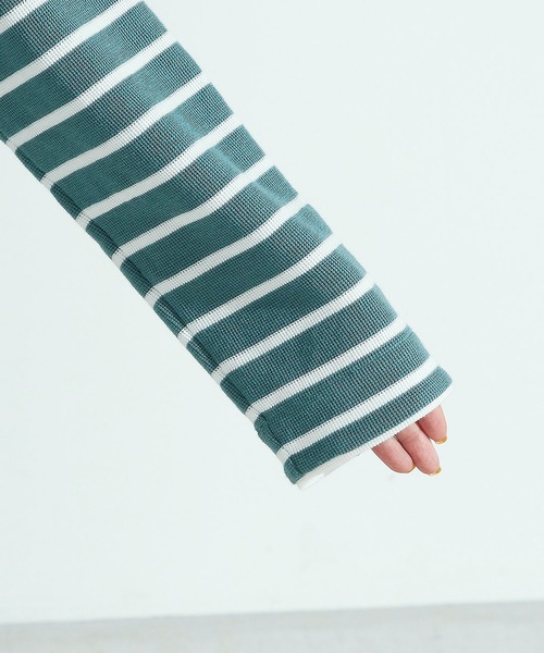 ONIGIRI（オニギリ）の「ボーダー　ロングＴシャツ（Tシャツ/カットソー・レディース・ラベンダー/ホワイト×ネイビー・MEDIUM/LARGE）」の6枚目の写真