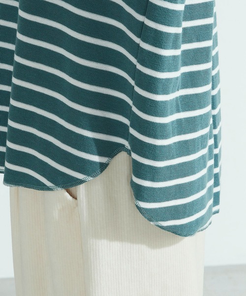 ONIGIRI（オニギリ）の「ボーダー　ロングＴシャツ（Tシャツ/カットソー・レディース・ラベンダー/ホワイト×ネイビー・MEDIUM/LARGE）」の15枚目の写真