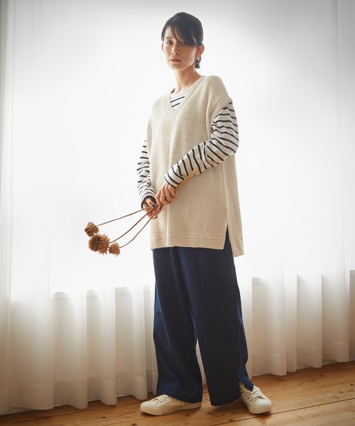 ONIGIRI（オニギリ）の「ボーダー　ロングＴシャツ（Tシャツ/カットソー・レディース・ラベンダー/ホワイト×ネイビー・MEDIUM/LARGE）」の21枚目の写真