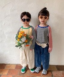 aimoha | 【aimoha-KIDS-】【新作】韓国子供服 配色袖切り替えボーダー柄リンガーロングｔ(Tシャツ/カットソー)
