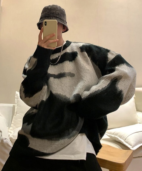 MGV（エムジーヴィー）の「ビックカモ柄シャギーニット（ニット/セーター・メンズ・ブラック/ベージュ/グリーン・MEDIUM/LARGE/X-LARGE）」の9枚目の写真