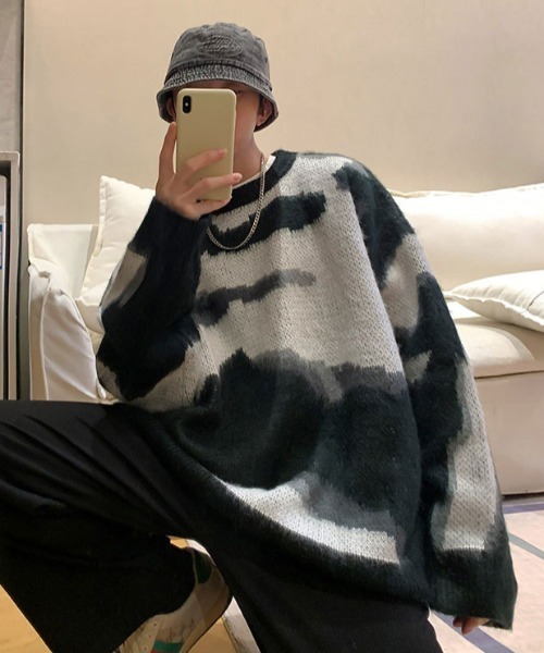 MGV（エムジーヴィー）の「ビックカモ柄シャギーニット（ニット/セーター・メンズ・ブラック/ベージュ/グリーン・MEDIUM/LARGE/X-LARGE）」の5枚目の写真