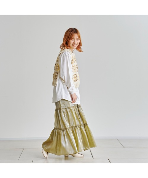 CPCM（シーピーシーエム）の「クロシェ花刺繍ベスト（ニット/セーター・レディース・ホワイト/ブラック・FREE）」の4枚目の写真