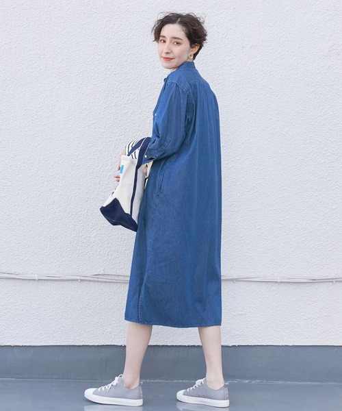 Lee（リー）の「【Lee(リー)】デニムシャツワンピース（ワンピース・レディース・ライトブルー/ネイビー・FREE）」の5枚目の写真