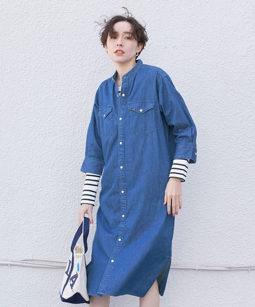 Lee（リー）の「【Lee(リー)】デニムシャツワンピース（ワンピース・レディース・ライトブルー/ネイビー・FREE）」の6枚目の写真