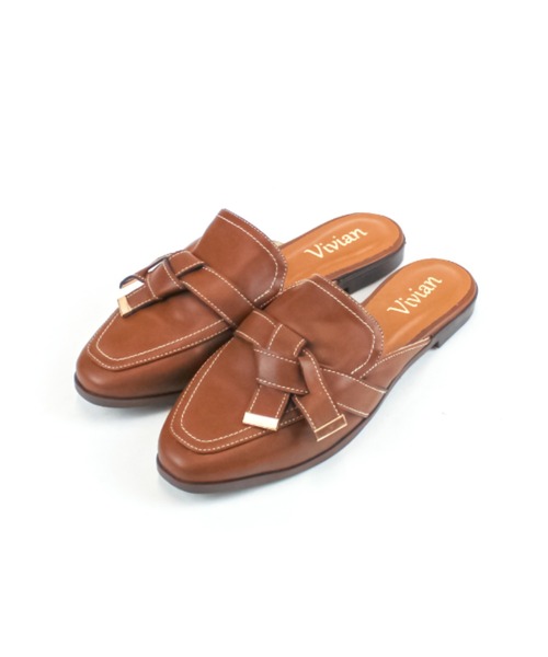 VIVIAN（ヴィヴィアン）の「スクエアトゥノットデザインベルトスリッパミュール（パンプス・レディース・ブラック/ブラウン/グレー系その他7/アイボリー・S/M/L/LL）」の5枚目の写真