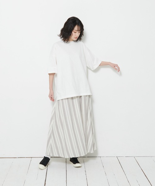 OUTDOOR PRODUCTS APPAREL（アウトドアプロダクツアパレル）の「コットンリネンストライプフレアスカート（スカート・レディース・カーキ/ベージュ/ライトグレー/アイボリー・MEDIUM）」の18枚目の写真
