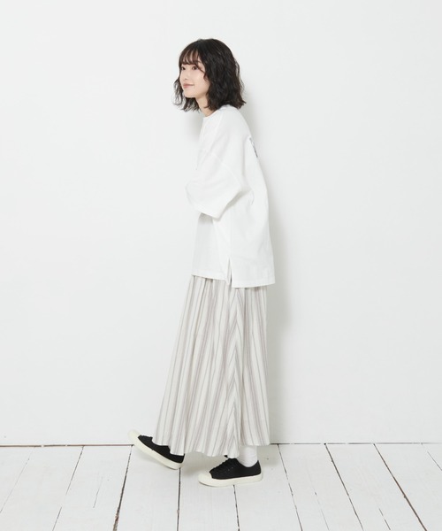 OUTDOOR PRODUCTS APPAREL（アウトドアプロダクツアパレル）の「コットンリネンストライプフレアスカート（スカート・レディース・カーキ/ベージュ/ライトグレー/アイボリー・MEDIUM）」の20枚目の写真
