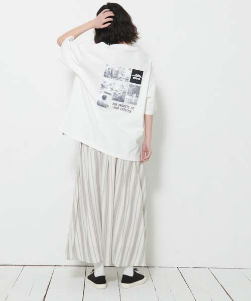 OUTDOOR PRODUCTS APPAREL（アウトドアプロダクツアパレル）の「コットンリネンストライプフレアスカート（スカート・レディース・カーキ/ベージュ/ライトグレー/アイボリー・MEDIUM）」の21枚目の写真