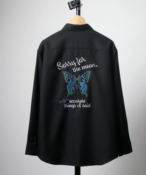 Salong hameu（サロン ハミュー）の「グラフィック背中刺繍シャツ メンズ レディース ユニセックス/長袖レギュラーカラーシャツ（シャツ/ブラウス・メンズ・グレー/ブラック/ホワイト/ブラック系その他/グリーン/ホワイト系その他/ホワイト系その他2/グレイッシュブルー/グリーン系その他/ベージュ/ホワイト系その他3/ブラック系その他2/ブラック系その他3/ブラック系その他4/ブラック系その他5/ブラック系その他6/ブラック系その他7・M/L/LL）」の8枚目の写真