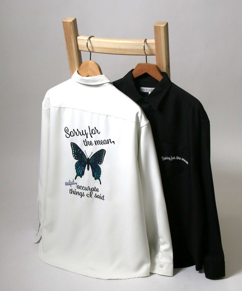 Salong hameu（サロン ハミュー）の「グラフィック背中刺繍シャツ メンズ レディース ユニセックス/長袖レギュラーカラーシャツ（シャツ/ブラウス・メンズ・グレー/ブラック/ホワイト/ブラック系その他/グリーン/ホワイト系その他/ホワイト系その他2/グレイッシュブルー/グリーン系その他/ベージュ/ホワイト系その他3/ブラック系その他2/ブラック系その他3/ブラック系その他4/ブラック系その他5/ブラック系その他6/ブラック系その他7・M/L/LL）」の18枚目の写真