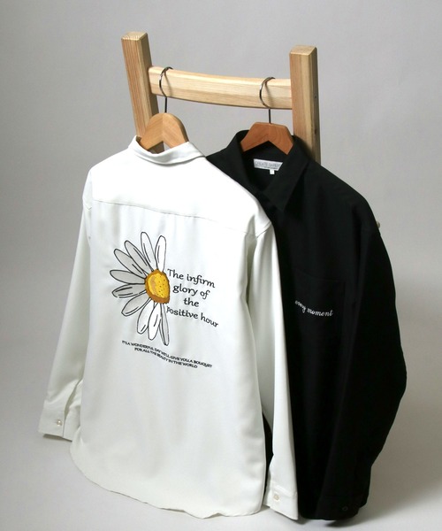 Salong hameu（サロン ハミュー）の「グラフィック背中刺繍シャツ メンズ レディース ユニセックス/長袖レギュラーカラーシャツ（シャツ/ブラウス・メンズ・グレー/ブラック/ホワイト/ブラック系その他/グリーン/ホワイト系その他/ホワイト系その他2/グレイッシュブルー/グリーン系その他/ベージュ/ホワイト系その他3/ブラック系その他2/ブラック系その他3/ブラック系その他4/ブラック系その他5/ブラック系その他6/ブラック系その他7・M/L/LL）」の20枚目の写真