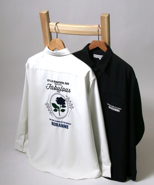 Salong hameu（サロン ハミュー）の「グラフィック背中刺繍シャツ メンズ レディース ユニセックス/長袖レギュラーカラーシャツ（シャツ/ブラウス・メンズ・グレー/ブラック/ホワイト/ブラック系その他/グリーン/ホワイト系その他/ホワイト系その他2/グレイッシュブルー/グリーン系その他/ベージュ/ホワイト系その他3/ブラック系その他2/ブラック系その他3/ブラック系その他4/ブラック系その他5/ブラック系その他6/ブラック系その他7・M/L/LL）」の21枚目の写真