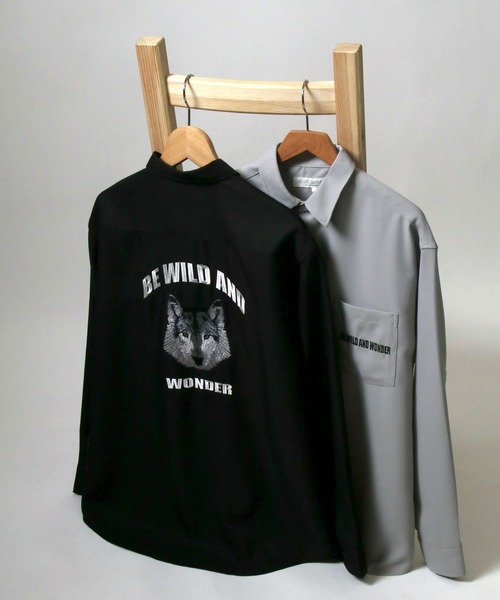 Salong hameu（サロン ハミュー）の「グラフィック背中刺繍シャツ メンズ レディース ユニセックス/長袖レギュラーカラーシャツ（シャツ/ブラウス・メンズ・グレー/ブラック/ホワイト/ブラック系その他/グリーン/ホワイト系その他/ホワイト系その他2/グレイッシュブルー/グリーン系その他/ベージュ/ホワイト系その他3/ブラック系その他2/ブラック系その他3/ブラック系その他4/ブラック系その他5/ブラック系その他6/ブラック系その他7・M/L/LL）」の22枚目の写真