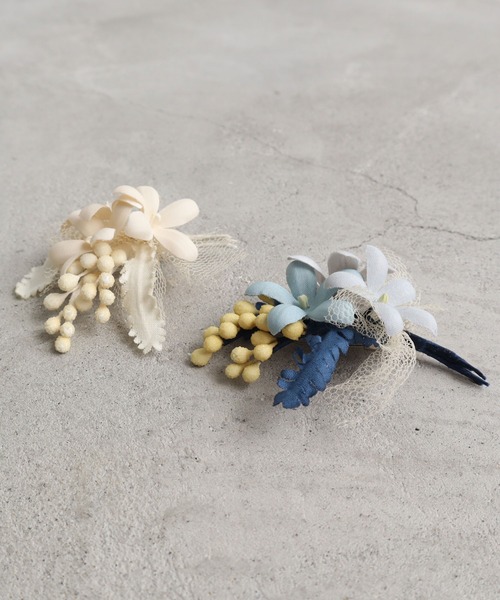 chambre de charme（シャンブルドゥシャーム）の「△cdc レモンとミモザのブローチ（ブローチ/コサージュ・レディース・サックスブルー/アイボリー・FREE）」の8枚目の写真