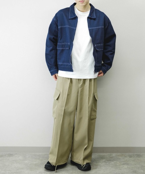 Chikashitsu +(チカシツプラス)の「【Chikashitsu +/チカシツプラス】cropped stitch jacket/クロップドステッチジャケット ライトアウター スプリングジャケット(その他アウター・メンズ・ブラック/ブルー/ホワイト・ONE SIZE)」の3枚目の写真