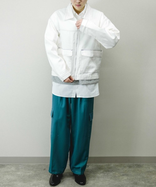 Chikashitsu +(チカシツプラス)の「【Chikashitsu +/チカシツプラス】cropped stitch jacket/クロップドステッチジャケット ライトアウター スプリングジャケット(その他アウター・メンズ・ブラック/ブルー/ホワイト・ONE SIZE)」の7枚目の写真
