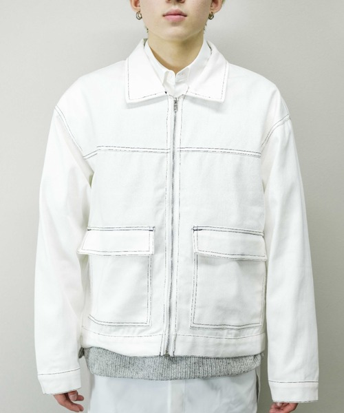Chikashitsu +(チカシツプラス)の「【Chikashitsu +/チカシツプラス】cropped stitch jacket/クロップドステッチジャケット ライトアウター スプリングジャケット(その他アウター・メンズ・ブラック/ブルー/ホワイト・ONE SIZE)」の8枚目の写真