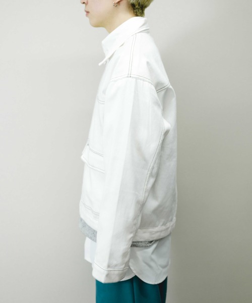 Chikashitsu +(チカシツプラス)の「【Chikashitsu +/チカシツプラス】cropped stitch jacket/クロップドステッチジャケット ライトアウター スプリングジャケット(その他アウター・メンズ・ブラック/ブルー/ホワイト・ONE SIZE)」の9枚目の写真