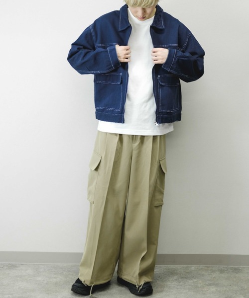 Chikashitsu +(チカシツプラス)の「【Chikashitsu +/チカシツプラス】cropped stitch jacket/クロップドステッチジャケット ライトアウター スプリングジャケット(その他アウター・メンズ・ブラック/ブルー/ホワイト・ONE SIZE)」の19枚目の写真