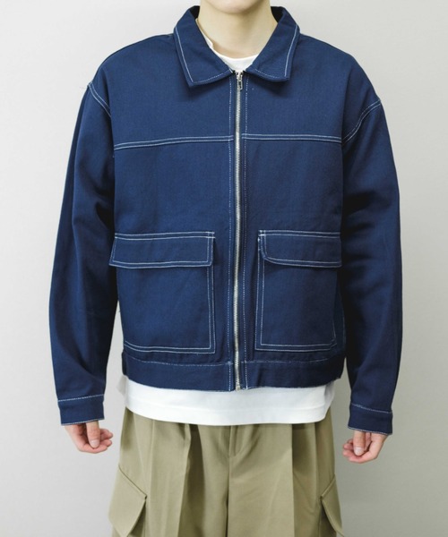 Chikashitsu +(チカシツプラス)の「【Chikashitsu +/チカシツプラス】cropped stitch jacket/クロップドステッチジャケット ライトアウター スプリングジャケット(その他アウター・メンズ・ブラック/ブルー/ホワイト・ONE SIZE)」の20枚目の写真