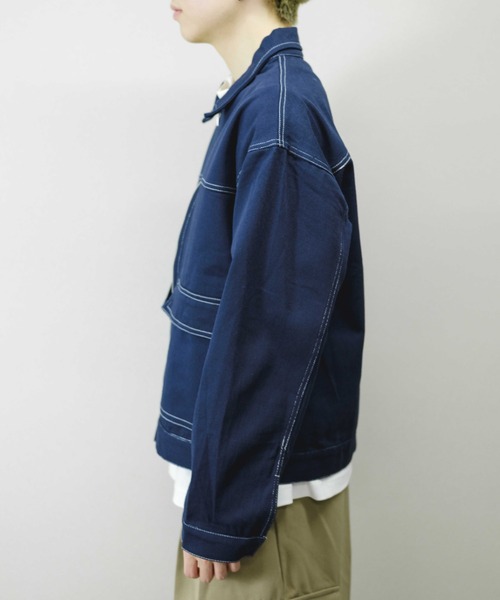 Chikashitsu +(チカシツプラス)の「【Chikashitsu +/チカシツプラス】cropped stitch jacket/クロップドステッチジャケット ライトアウター スプリングジャケット(その他アウター・メンズ・ブラック/ブルー/ホワイト・ONE SIZE)」の21枚目の写真