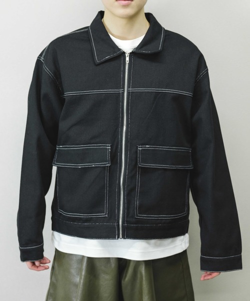 Chikashitsu +(チカシツプラス)の「【Chikashitsu +/チカシツプラス】cropped stitch jacket/クロップドステッチジャケット ライトアウター スプリングジャケット(その他アウター・メンズ・ブラック/ブルー/ホワイト・ONE SIZE)」の14枚目の写真