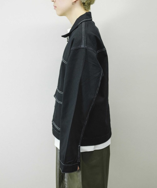 Chikashitsu +(チカシツプラス)の「【Chikashitsu +/チカシツプラス】cropped stitch jacket/クロップドステッチジャケット ライトアウター スプリングジャケット(その他アウター・メンズ・ブラック/ブルー/ホワイト・ONE SIZE)」の15枚目の写真