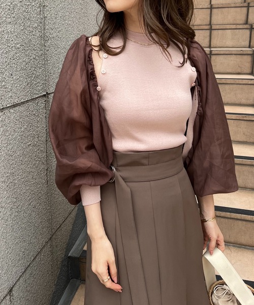 one after another NICE CLAUP（ワンアフターアナザーナイスクラップ）の「肌見せができるシアーボレロインナーセット（アンサンブル・レディース・アイボリー/ブラック/ブラウン系・FREE）」の17枚目の写真