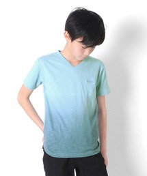 GLAZOS | スラブ天竺・グラデーションプリント刺繍ロゴVネック半袖Ｔシャツ(Tシャツ/カットソー)