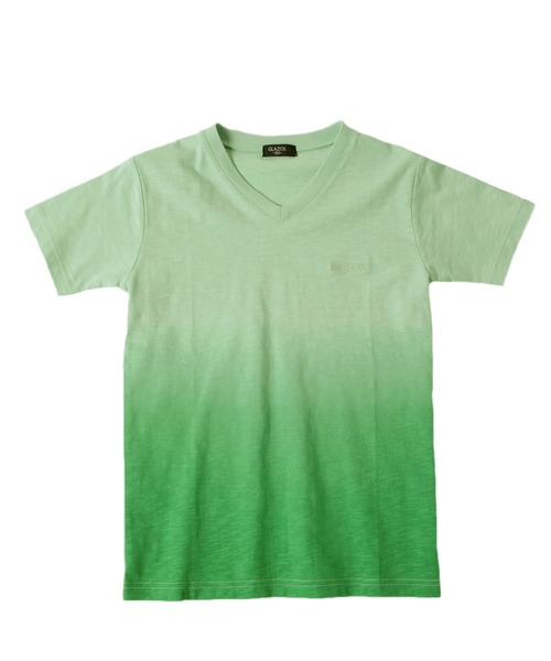 GLAZOS（グラソス）の「スラブ天竺・グラデーションプリント刺繍ロゴVネック半袖Ｔシャツ（Tシャツ/カットソー・キッズ・ブルー/オレンジ/グリーン・150cm/130cm/160cm/170cm/140cm）」の2枚目の写真