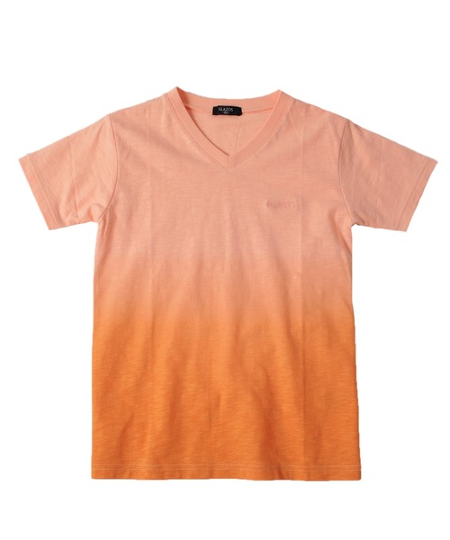 GLAZOS（グラソス）の「スラブ天竺・グラデーションプリント刺繍ロゴVネック半袖Ｔシャツ（Tシャツ/カットソー・キッズ・ブルー/オレンジ/グリーン・150cm/130cm/160cm/170cm/140cm）」の5枚目の写真