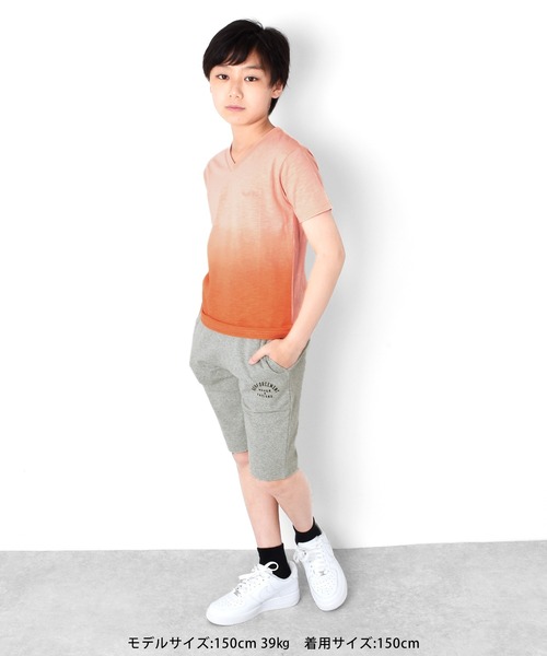 GLAZOS（グラソス）の「スラブ天竺・グラデーションプリント刺繍ロゴVネック半袖Ｔシャツ（Tシャツ/カットソー・キッズ・ブルー/オレンジ/グリーン・150cm/130cm/160cm/170cm/140cm）」の7枚目の写真