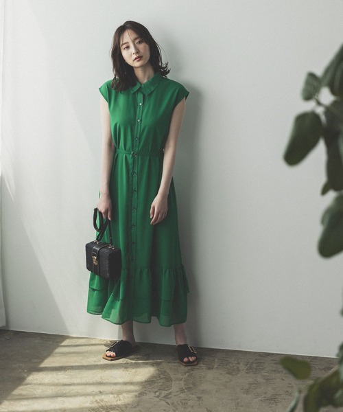 Andemiu(アンデミュウ)の「フロントボタンノースリーブワンピース285898(ワンピース・レディース・ブラック/グリーン/ピンクベージュ/グリーン系その他/ブルー・FREE)」の8枚目の写真