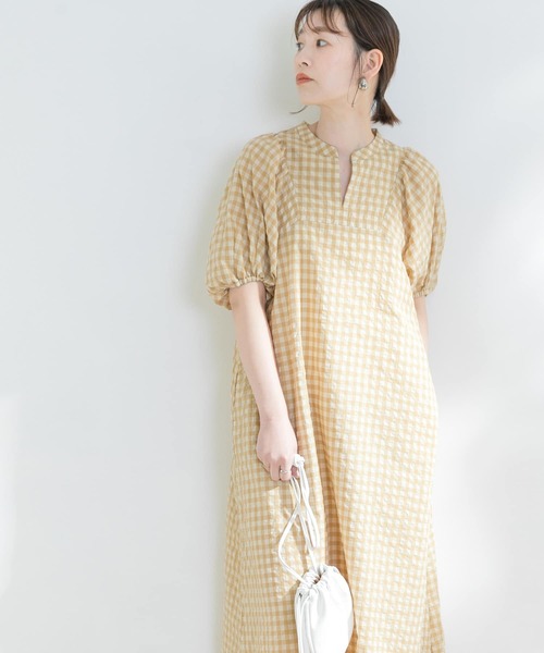 F by ROSSO（エフバイロッソ）の「F by ROSSO　ギンガムチェック5分袖ワンピース（ワンピース・レディース・ブルー系その他/ブラック/イエロー・36/38）」の3枚目の写真