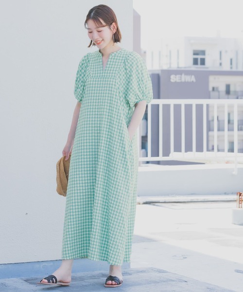 F by ROSSO（エフバイロッソ）の「F by ROSSO　ギンガムチェック5分袖ワンピース（ワンピース・レディース・ブルー系その他/ブラック/イエロー・36/38）」の6枚目の写真