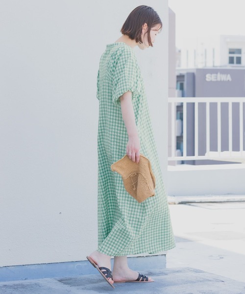 F by ROSSO（エフバイロッソ）の「F by ROSSO　ギンガムチェック5分袖ワンピース（ワンピース・レディース・ブルー系その他/ブラック/イエロー・36/38）」の8枚目の写真