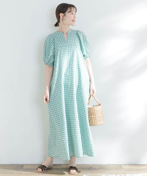 F by ROSSO（エフバイロッソ）の「F by ROSSO　ギンガムチェック5分袖ワンピース（ワンピース・レディース・ブルー系その他/ブラック/イエロー・36/38）」の9枚目の写真