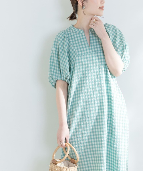 F by ROSSO（エフバイロッソ）の「F by ROSSO　ギンガムチェック5分袖ワンピース（ワンピース・レディース・ブルー系その他/ブラック/イエロー・36/38）」の10枚目の写真