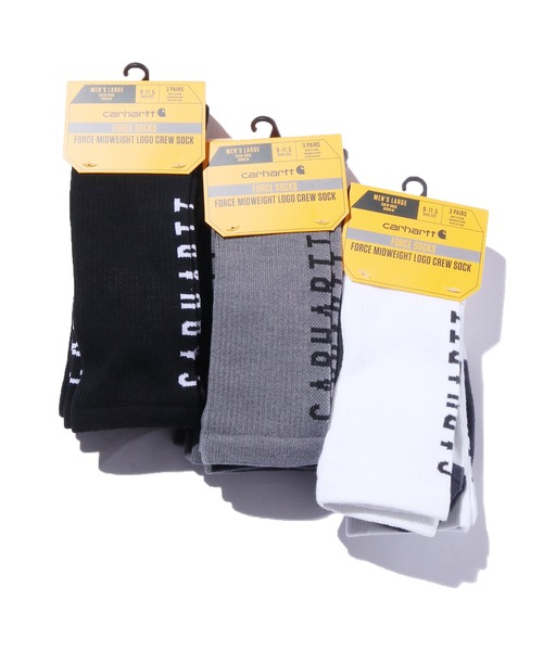 Carhartt（カーハート）の「Carhartt/カーハート Force Midweight Logo Crew Sock 3 Pack ロゴソックス 靴下 3足セット（ソックス/靴下・メンズ・ホワイト/ブラック/グレー・L）」の8枚目の写真