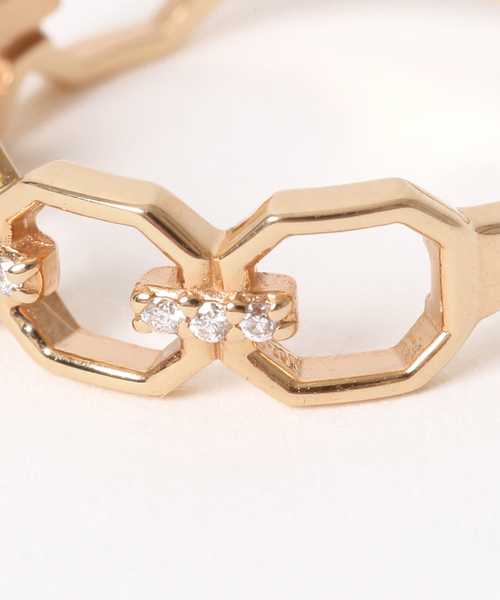 ♡kissa様♡Lilas 8角ラインモチーフダイヤピンキーリング K10 追加》8角ラインモチーフダイヤピンキーリング K10（リング