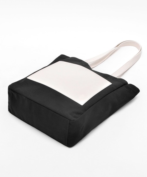 DEVICE+（デバイスプラス）の「DEVICE＋ フェイクレザーポケット キャンバストートバッグ（トートバッグ・レディース・ブラック系その他/アイボリー系・FREE）」の3枚目の写真