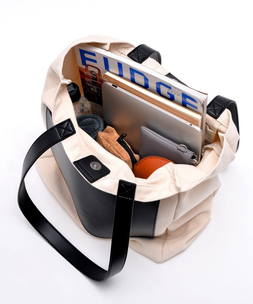 DEVICE+（デバイスプラス）の「DEVICE＋ フェイクレザーポケット キャンバストートバッグ（トートバッグ・レディース・ブラック系その他/アイボリー系・FREE）」の7枚目の写真