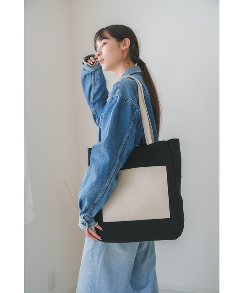 DEVICE+（デバイスプラス）の「DEVICE＋ フェイクレザーポケット キャンバストートバッグ（トートバッグ・レディース・ブラック系その他/アイボリー系・FREE）」の21枚目の写真