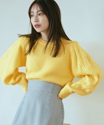 【洗える】ケーブルボリューム袖ニットプルオーバー【sustainable】