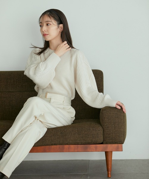 VIS（ビス）の「【洗える】ケーブルボリューム袖ニットプルオーバー【sustainable】（ニット/セーター・レディース・ブラック/グレー/ホワイト系その他/イエロー・FREE）」の10枚目の写真